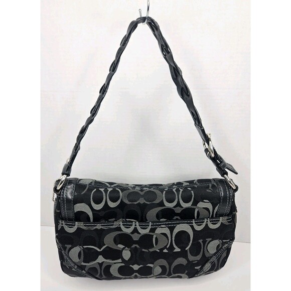 COACH Twist Lock Shoulder Bag Black Canvas Leather Trim C0769-10993Braided - Picture 2 of 11